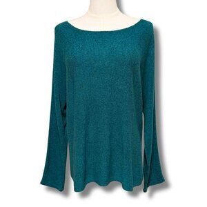 Coldwater Creek 1X Teal Green Knit Sweater | Flowy & Soft Long Sleeve Plus Top